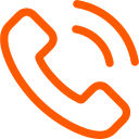 Orange outline of a telephone handset with three curved lines indicating sound or a call in progress on a transparent background.