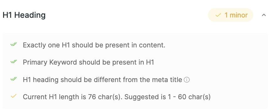 Scalenut content optimizer H1 tag page