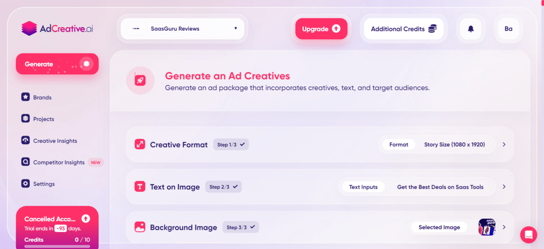 AdCreative ai Review - What is it? A pink and purple adobe creation.