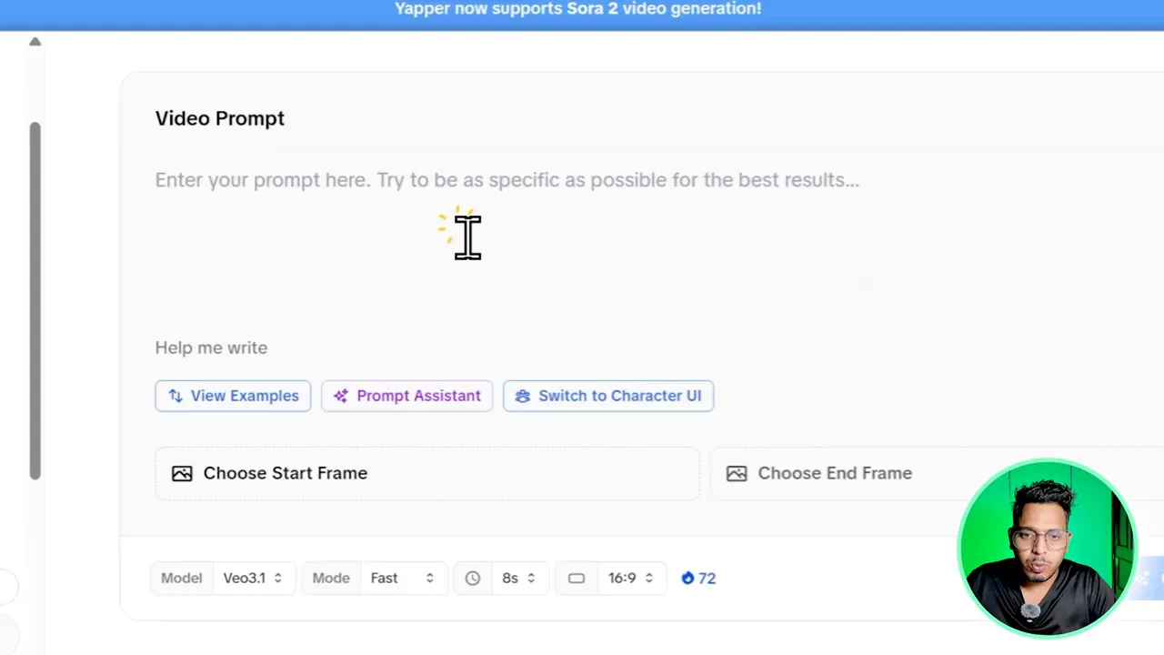 Prompt editor showing example prompts and enhance prompt button