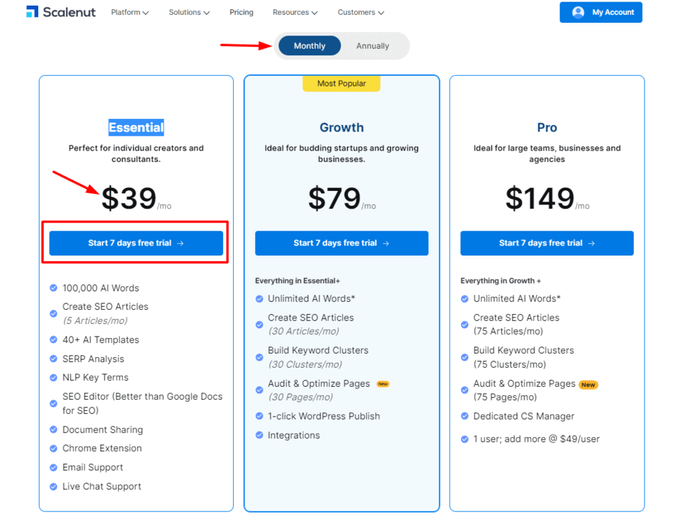 jasper vs scalenut - pricing comparison