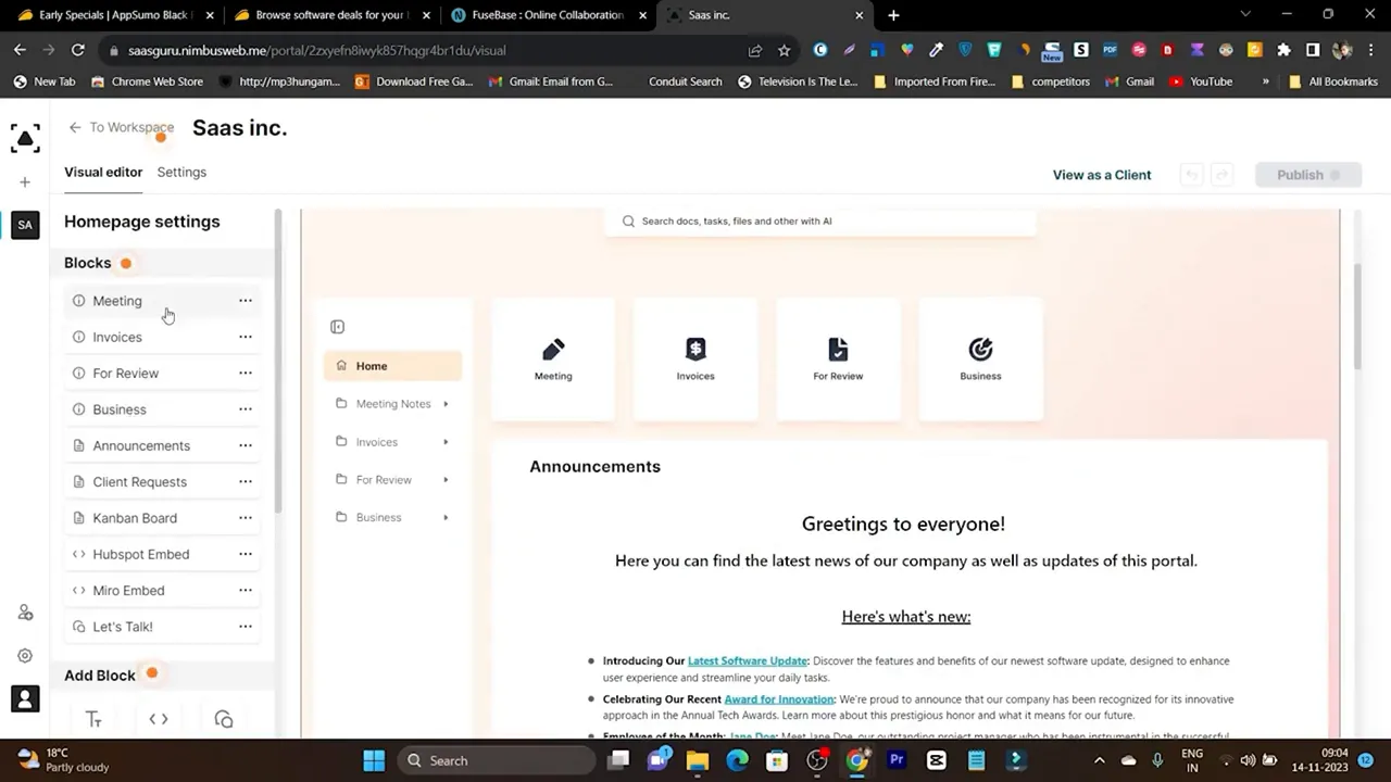 Fusebase drag and drop blocks: meetings, invoices, file review