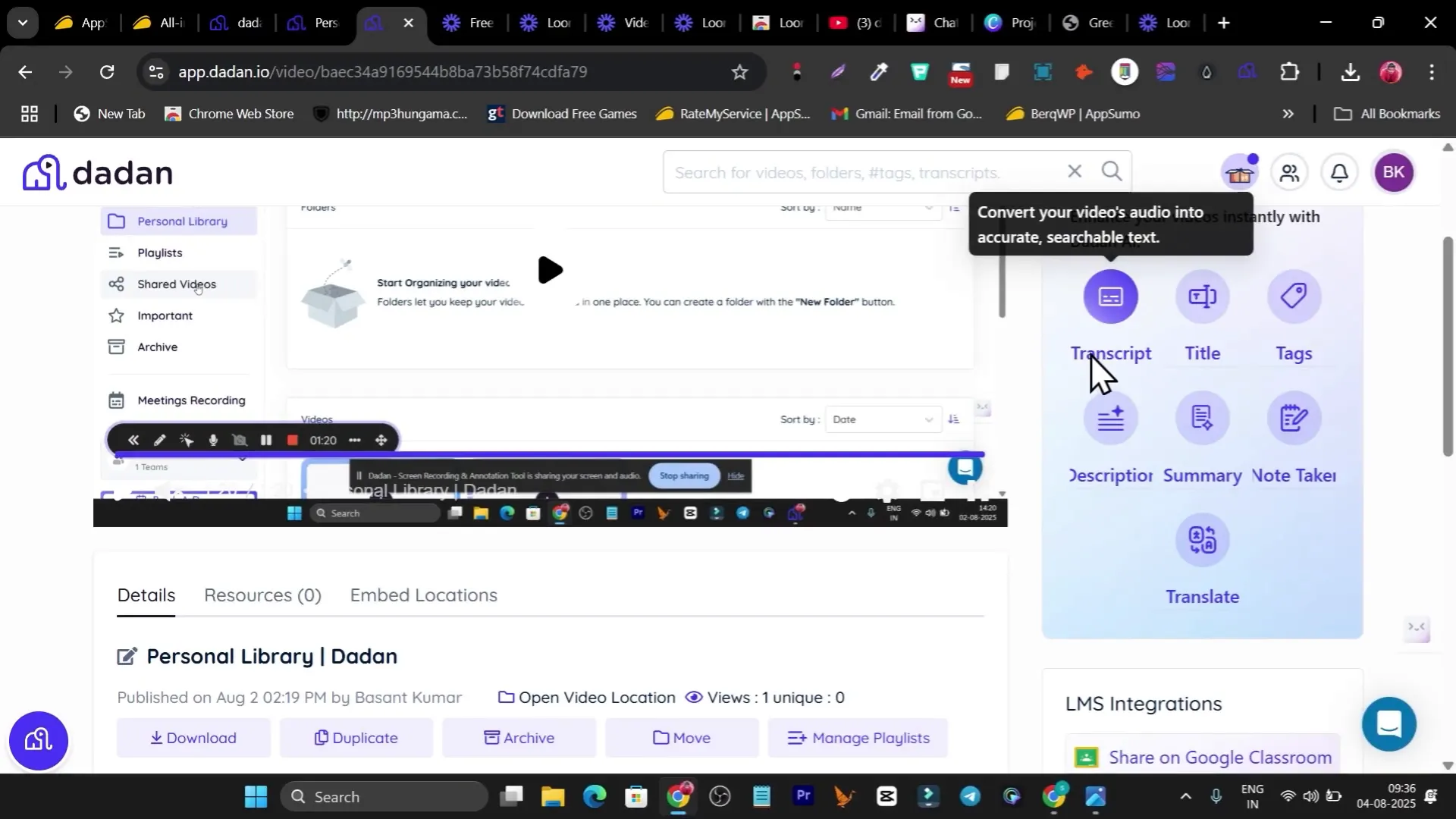 Dadan transcription and translation options