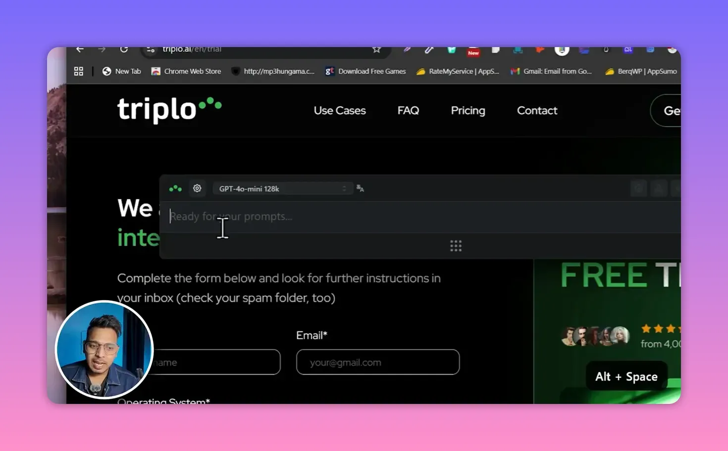Triplo AI overlay input box (