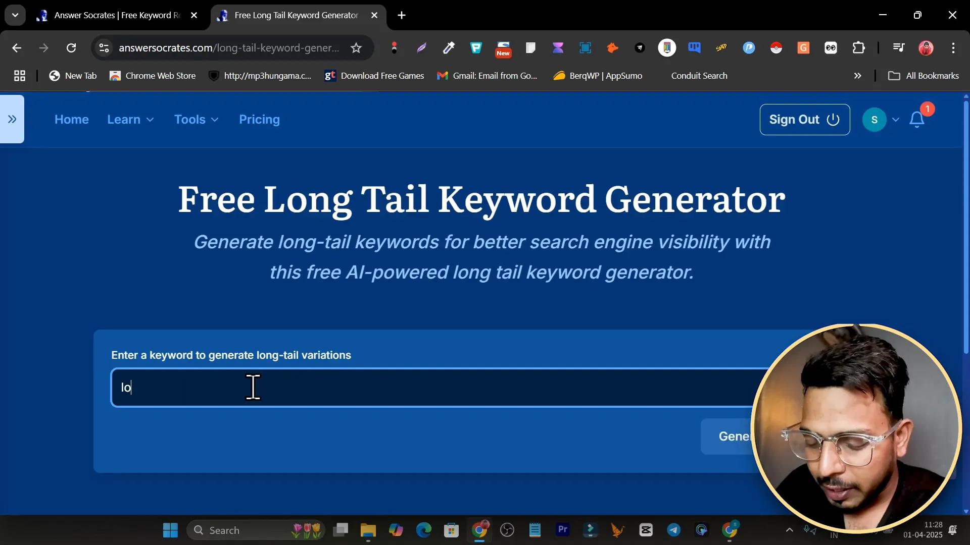 Entering a seed topic into Answer Socrates keyword generator
