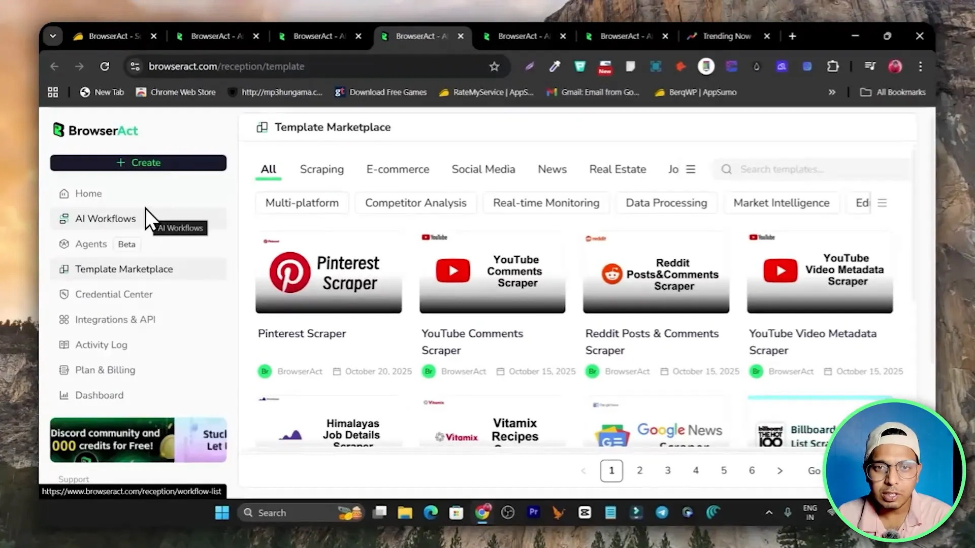 Integration options for Make, Zapier and API shown in the BrowserAct UI