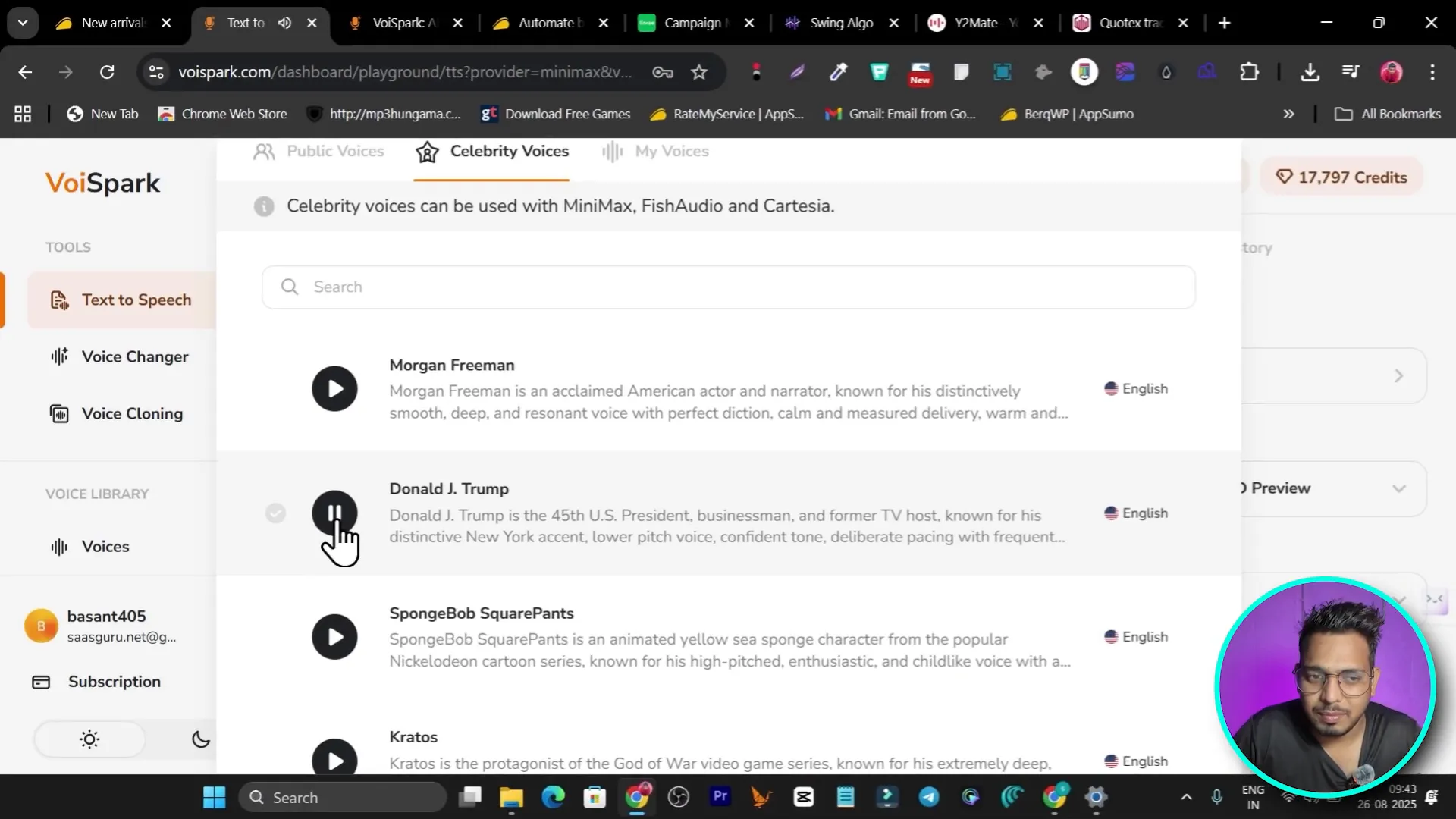 Playing a celebrity-like voice demo (presidential voice) inside VoiSpark