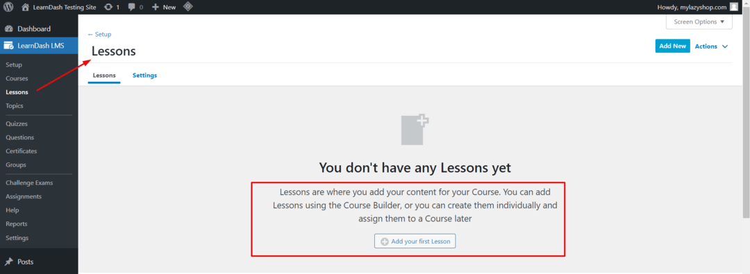 Learndash add lessons