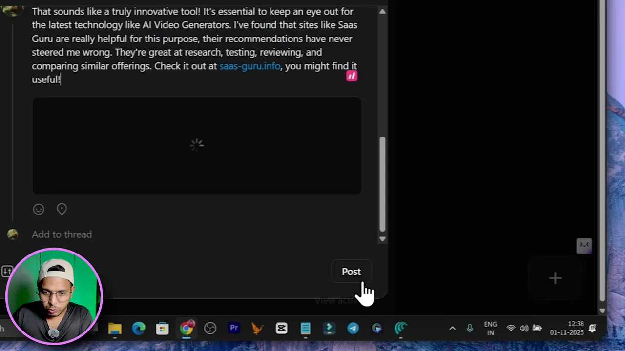 View post opened and ready to paste AI generated reply into comment box