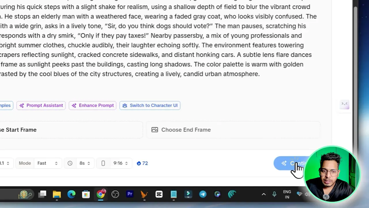 Output format selection showing vertical format chosen