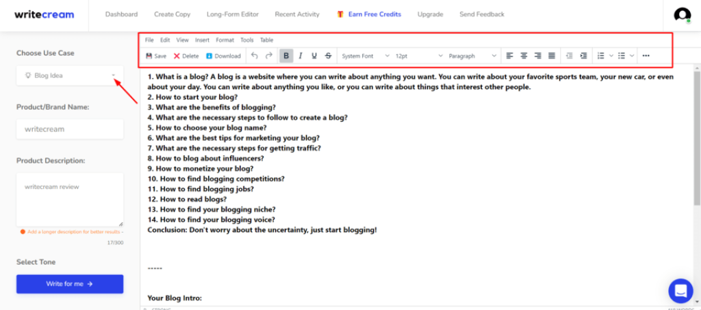 WriteCream long-form writer