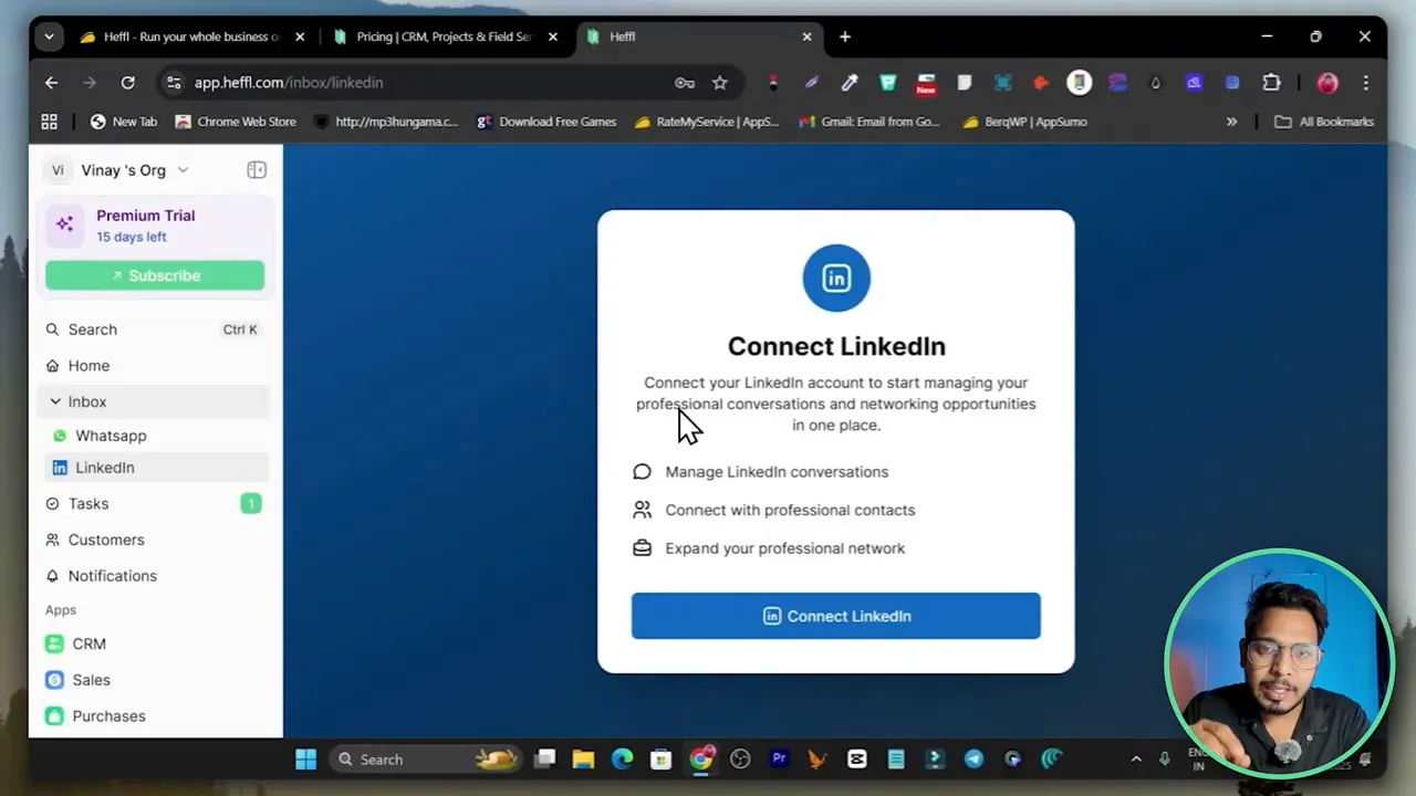 Heffl inbox showing connected LinkedIn messages