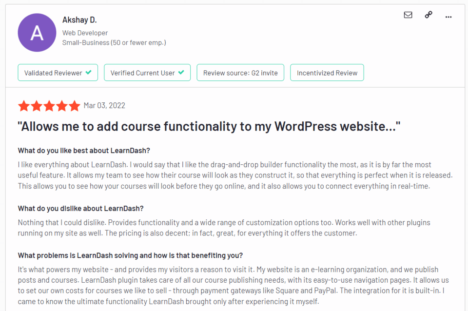 learndash user reviews
