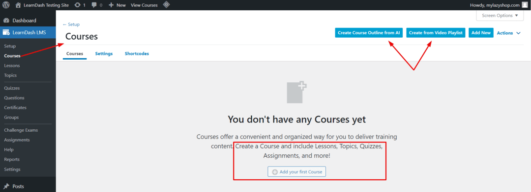 Learndash add courses