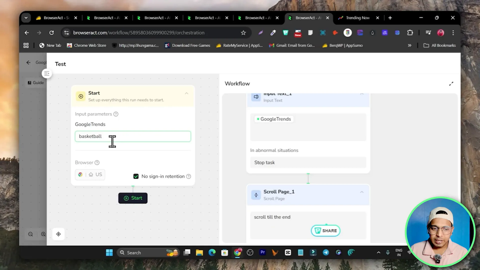 Starting the live demo test and entering topic basketball