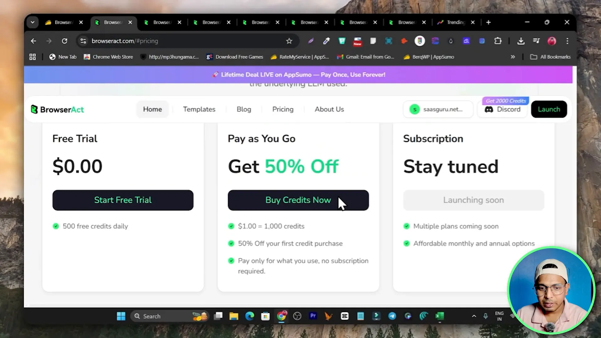 Pricing and credit explanation slide showing lifetime deal and credit amounts