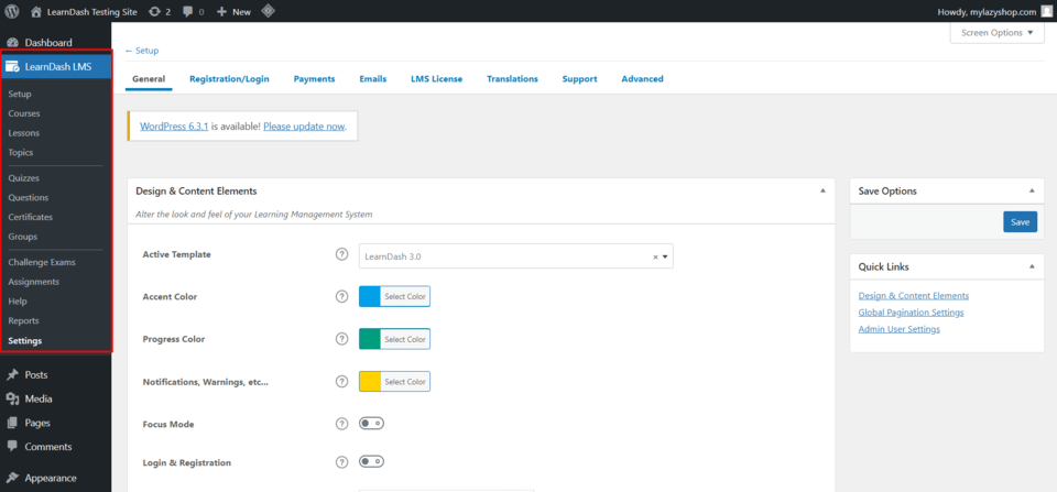 Learndash user interface