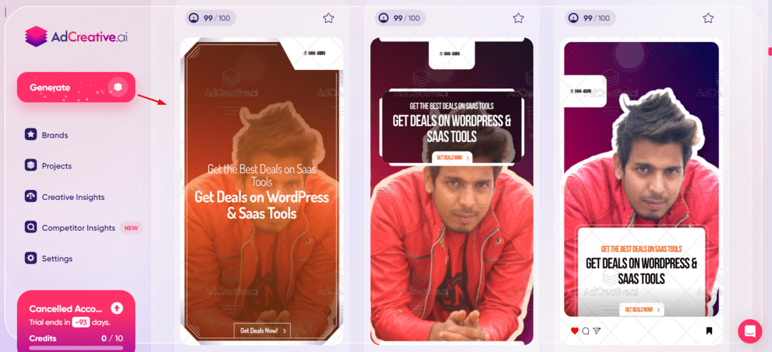 Adcreative.ai Review: 500$ FREE Google Ad Credits to New Users! | by  Network Academy | Medium A mobile app with a picture of a man on the screen, created using Ai technology.
