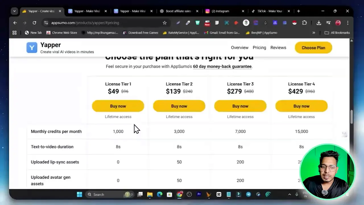 Yapper lifetime deal pricing screen showing the $49 entry point
