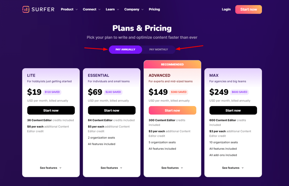 scalenut vs surfer seo priocing