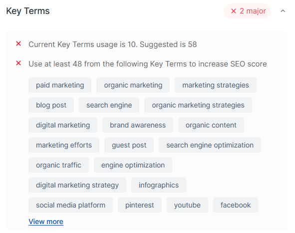 Scalenut content optimizer key terms page
