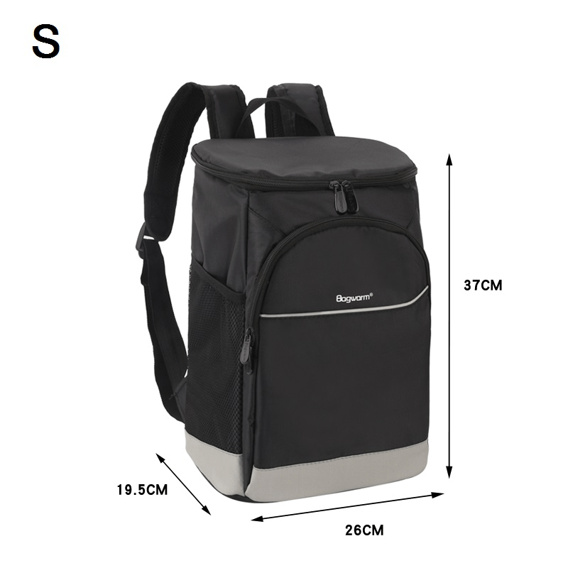 Sac à dos isotherme noir, dimensions 37 cm x 26 cm x 19,5 cm, idéal pour conserver la température des aliments et des boissons.
