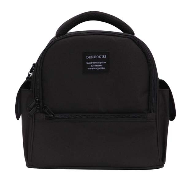 Sac isotherme noir, pratique pour conserver les aliments et boissons au frais, avec une poignée de transport et une fermeture éclair. Idéal pour les pique-niques et les sorties en plein air.