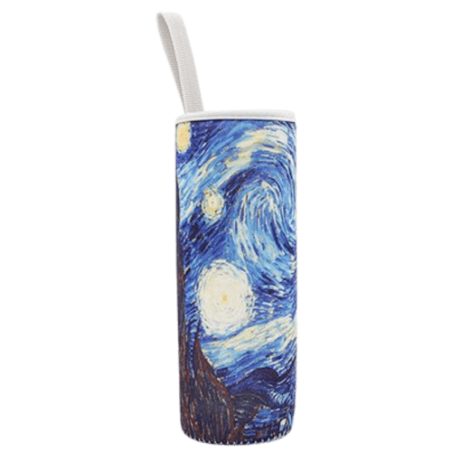 sac isotherme cylindrique avec un design inspiré de la Nuit étoilée de Van Gogh, idéal pour conserver les boissons à température, pratique et esthétique pour les sorties en plein air