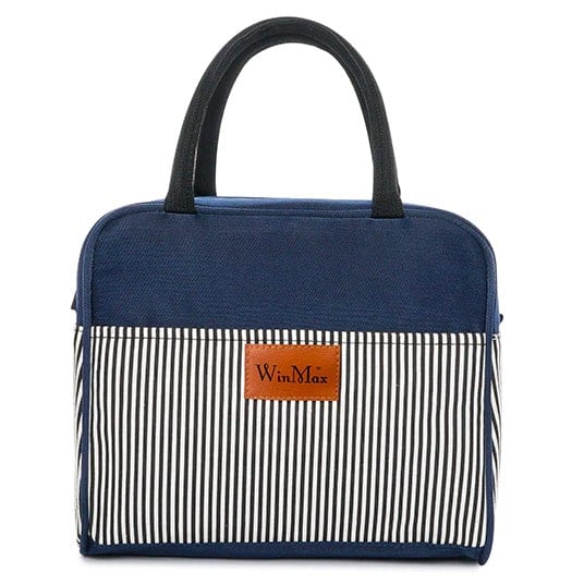 Sac isotherme pratique avec design à rayures noires et blanches, idéal pour conserver vos aliments et boissons à la bonne température.