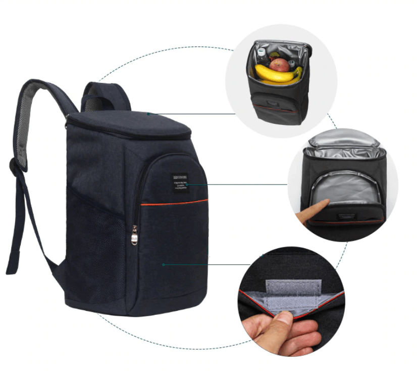sac à dos isotherme pratique pour garder les aliments et les boissons au frais, équipé de poches supplémentaires pour un rangement optimal et d'une fermeture à glissière facile d'accès