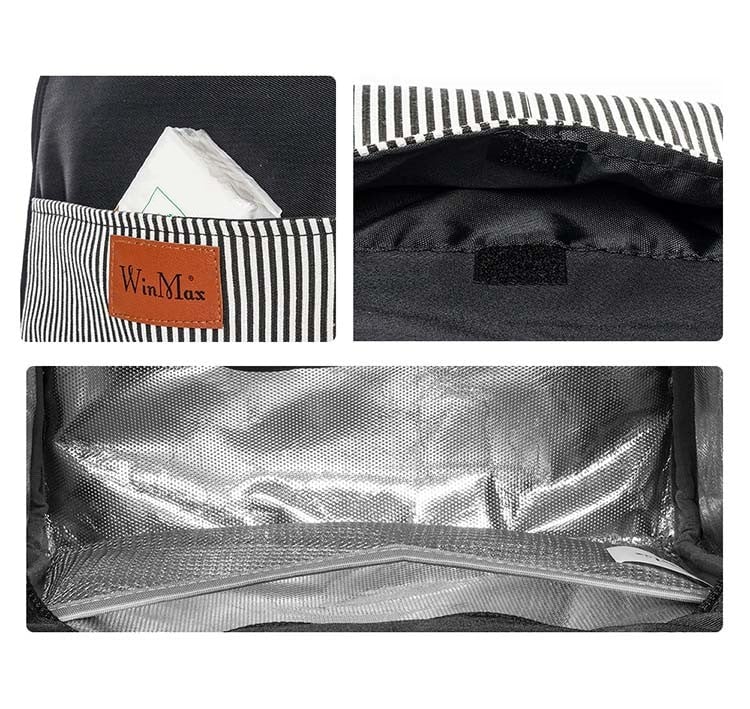 Sac isotherme WinMax avec intérieur en aluminium, poche extérieure pratique et fermeture velcro pour une conservation optimale des aliments.
