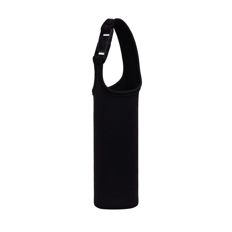 Sac isotherme noir en néoprène avec une anse pour le transport, conçu pour garder les boissons au frais.