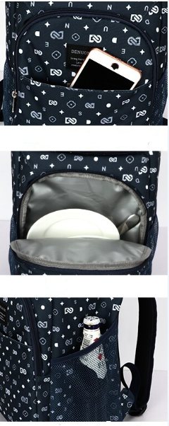 sac isotherme pratique avec poches extérieures, intérieur en aluminium pour maintenir la température, design moderne et motifs géométriques, idéal pour les pique-niques et les sorties.