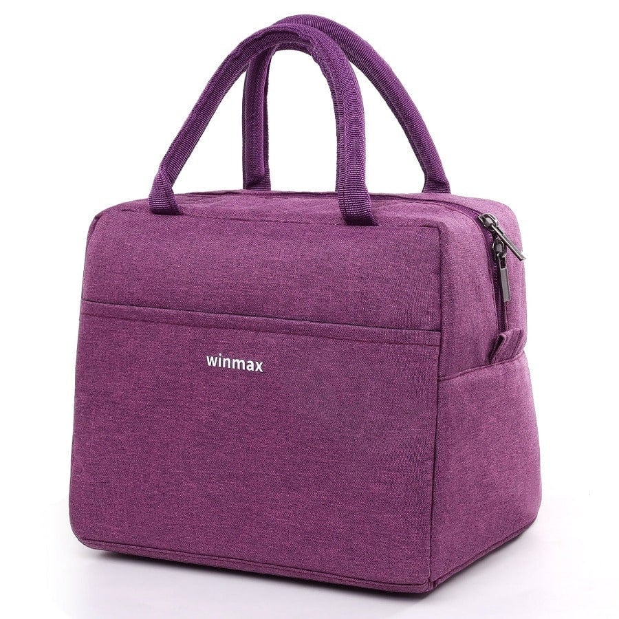 sac isotherme en polyester violet avec double poignée et fermeture éclair, idéal pour le transport de repas et boissons fraîches