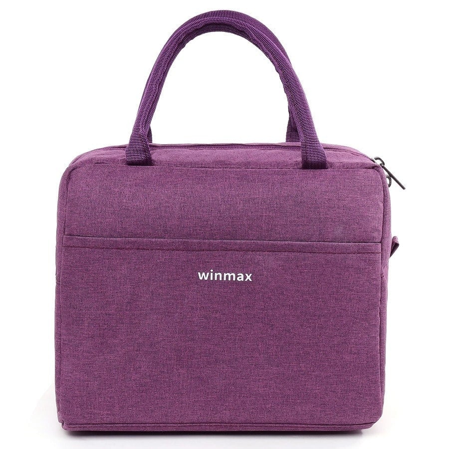 sac isotherme violet avec poignées, idéal pour transporter des repas et boissons au frais, design élégant et pratique