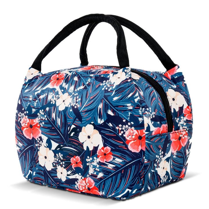Sac isotherme à motifs floraux, idéal pour conserver vos aliments et boissons au frais lors de vos déplacements, avec des poignées pratiques pour un transport facile.