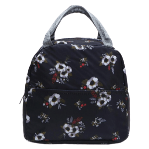 sac isotherme à motif floral, idéal pour le transport de repas et de boissons, avec poignées pratiques et design élégant.