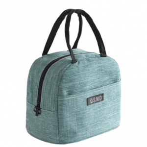 sac isotherme de couleur verte avec poignées noires et fermeture éclair, idéal pour transporter des aliments et boissons au frais