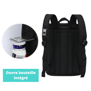sac isotherme noir avec ouvre-bouteille intégré, idéal pour garder vos boissons fraîches pendant vos déplacements