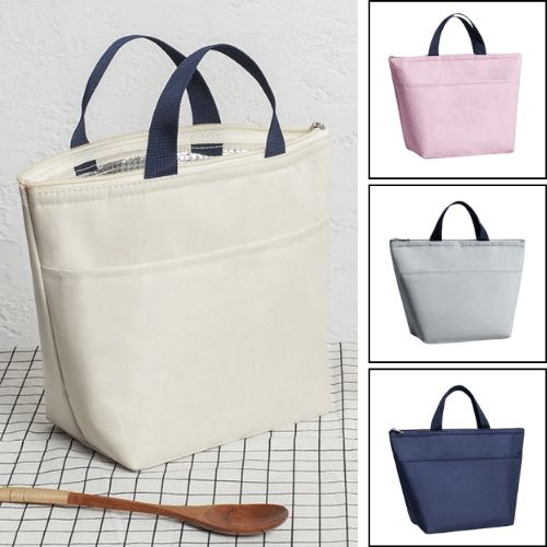 Sacs isothermes de différentes couleurs avec poignées pratiques pour le transport des aliments et boissons.