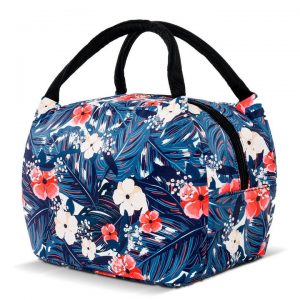 Sac isotherme à motifs floraux, idéal pour conserver vos aliments et boissons au frais lors de vos déplacements, avec des poignées pratiques pour un transport facile.