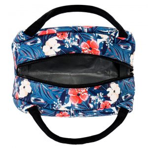 Sac isotherme à motifs floraux, conçu pour garder vos aliments et boissons au frais, avec une fermeture éclair et des poignées pour un transport facile.