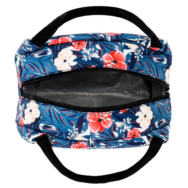 Sac isotherme à motifs floraux, conçu pour garder vos aliments et boissons au frais, avec une fermeture éclair et des poignées pour un transport facile.