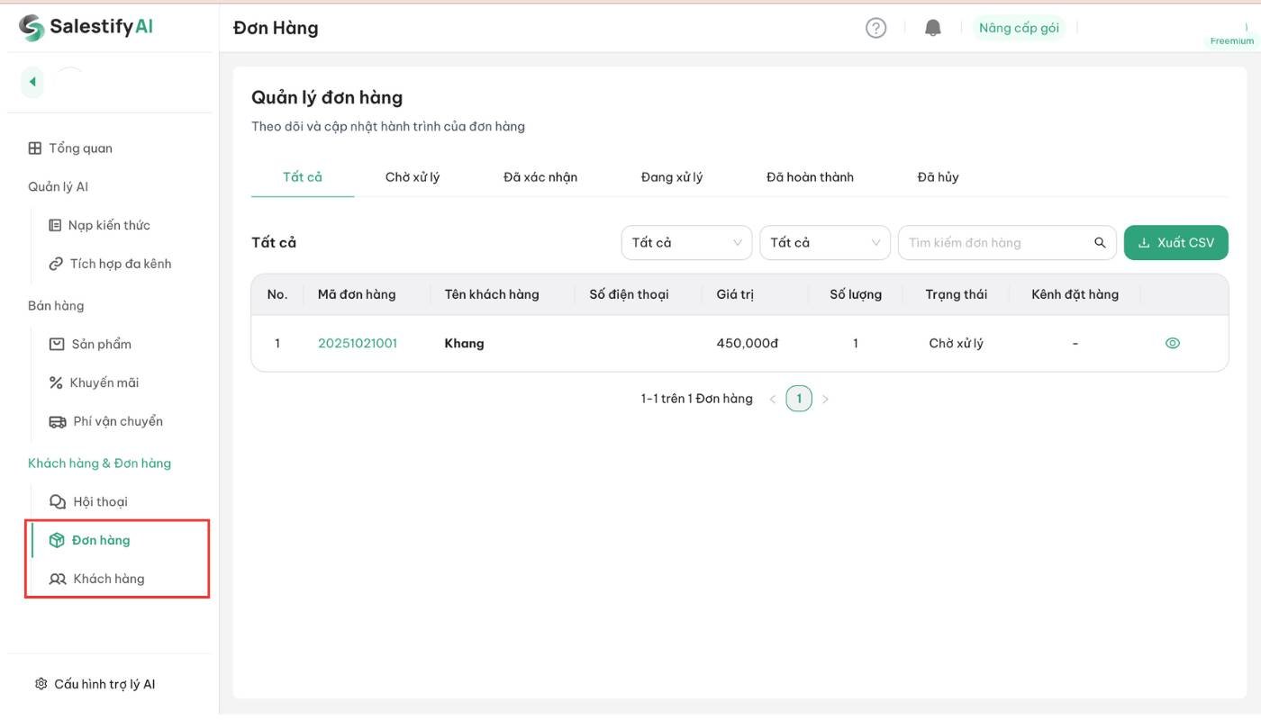 Quản lý đơn hàng và khách hàng