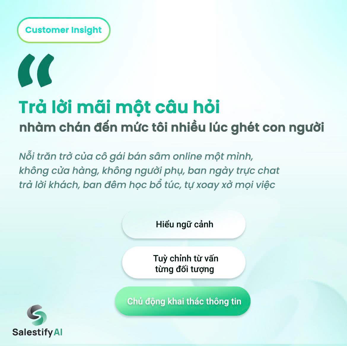 AI bán hàng giúp doanh nghiệp mang lại trải nghiệm thống nhất, không phụ thuộc vào “tâm trạng” của từng nhân viên. AI bán hàng giúp doanh nghiệp mang lại trải nghiệm thống nhất, không phụ thuộc vào “tâm trạng” của từng nhân viên.