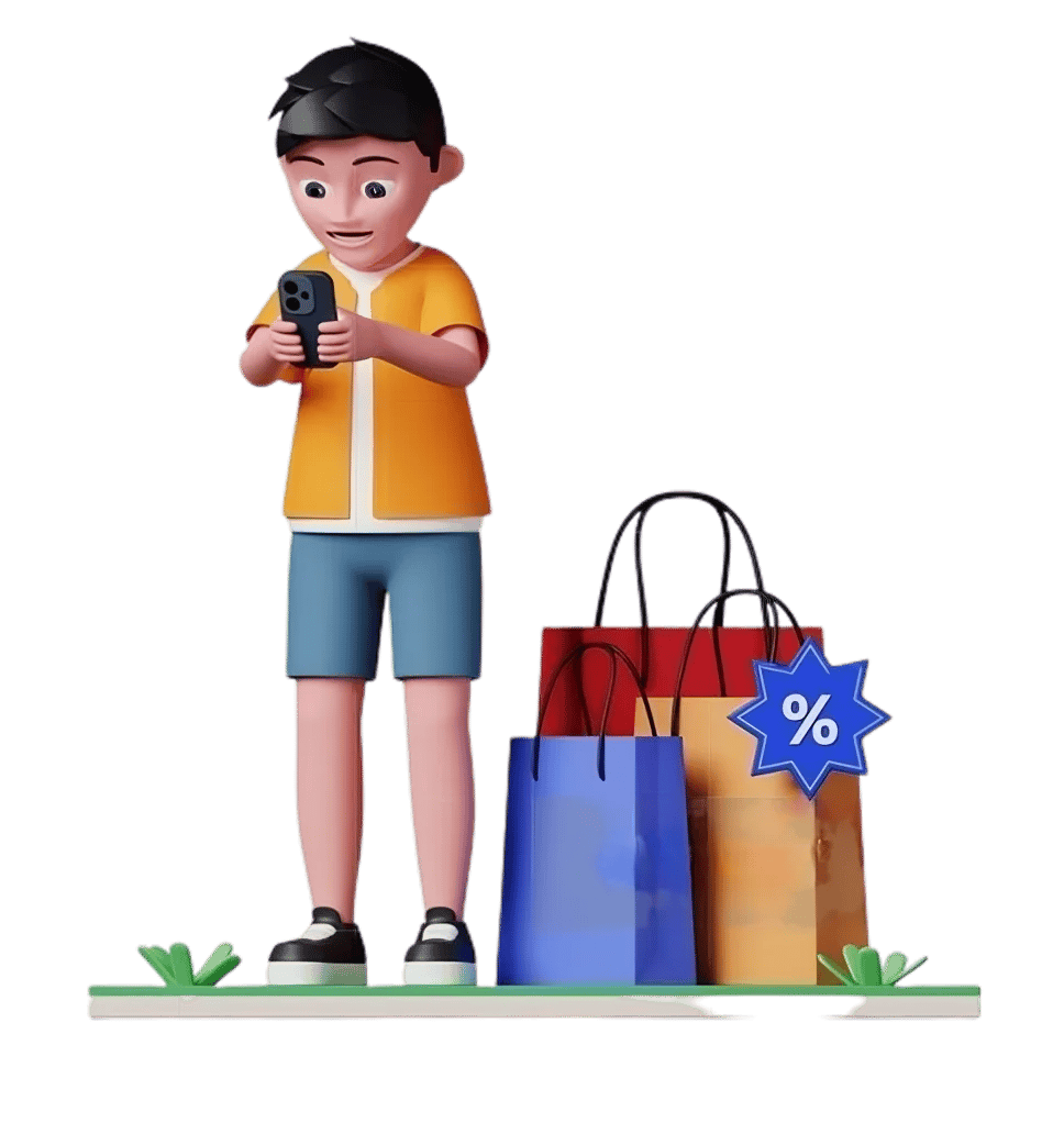 A boy is standing with his phone in his hand, looking at Google Maps