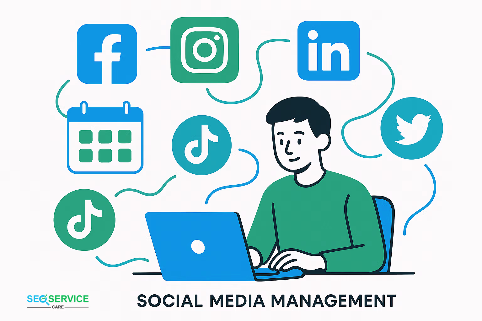 A boy reading Social media management guide in his laptop.