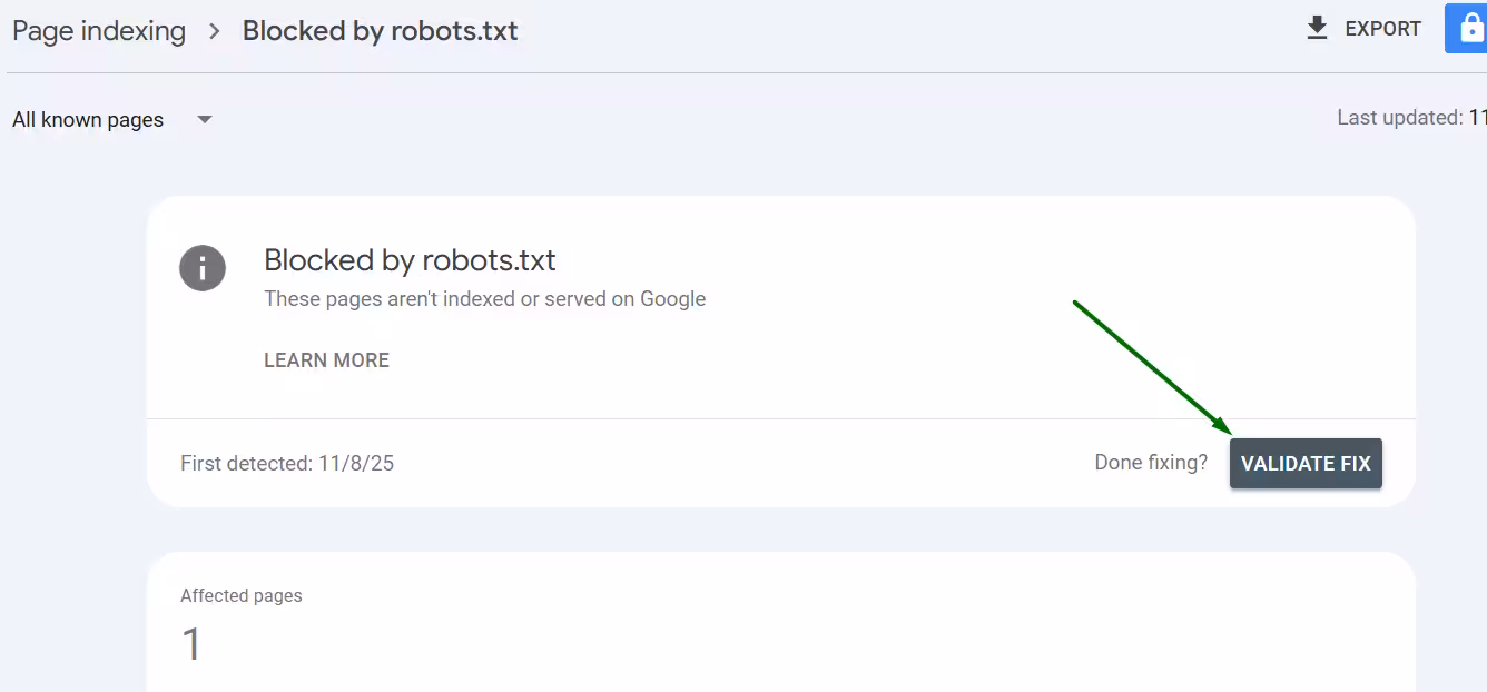 submit affected page to velidate to fix