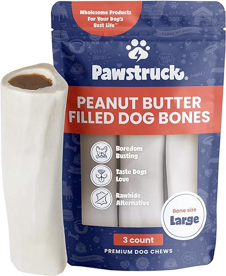 Pawstruck Large 5-6" Filled Dog Bones, Peanut Butter Flavor