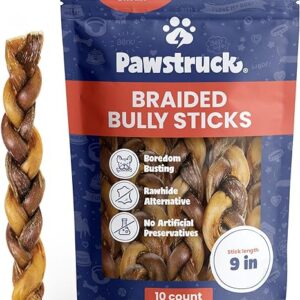 Pawstruck Natural 9” Braided Bully Sticks for Dogs